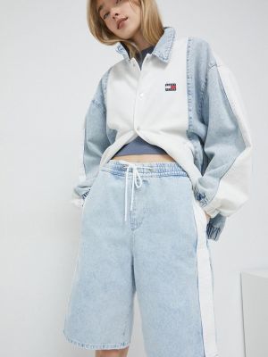 Tommy Jeans pantaloni scurti jeans femei, neted, high waist - Albastru