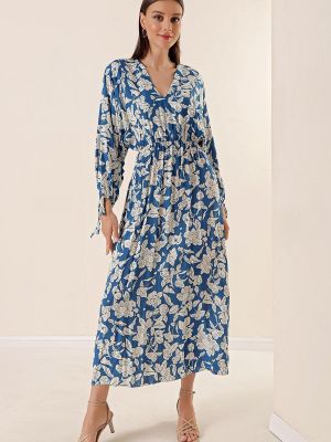 Kvetinové dlouhé šaty s vreckami By Saygı modrá
