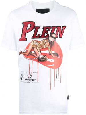 Памучна тениска с принт Philipp Plein бяло