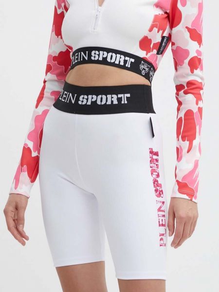 Sportske kratke hlače visoki struk s printom Plein Sport bijela