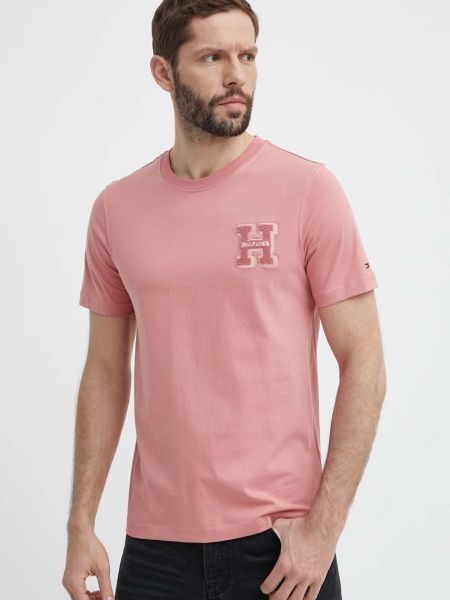 Хлопковая футболка с аппликацией Tommy Hilfiger розовая