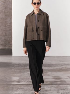 Кожаный длинный пиджак Zara