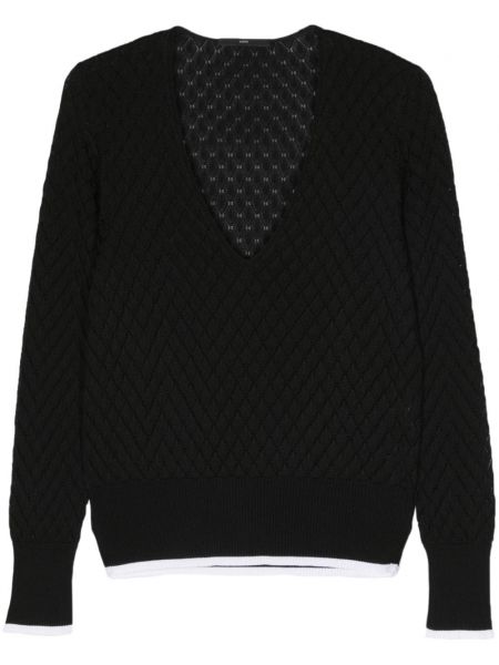 Pull en tricot à col v ajouré Sapio noir