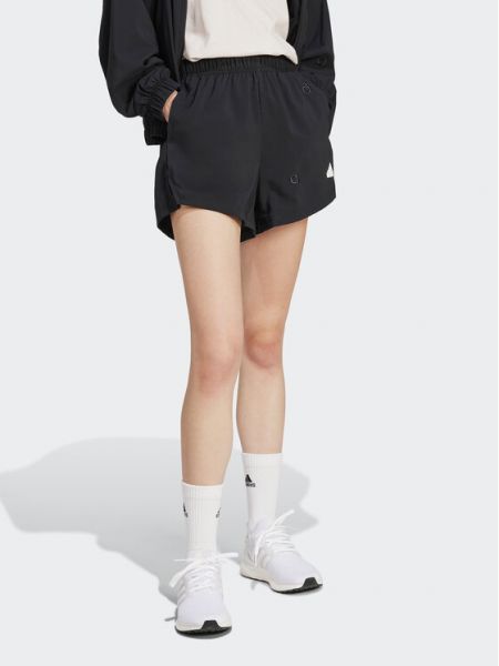Pantaloni scurți de sport cu broderie cu croială lejeră Adidas negru