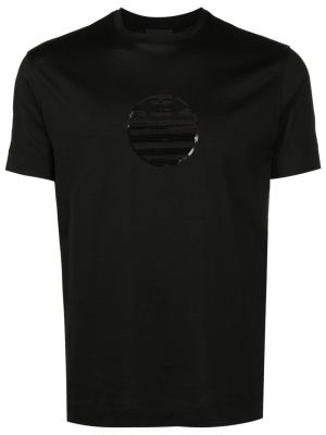 Bavlněné tričko s flitry Emporio Armani černé
