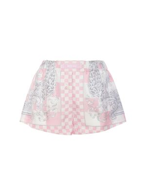 Pantalones cortos de seda con estampado Versace rosa