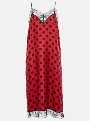 Jedwabna sukienka midi w grochy Ami Paris czerwona