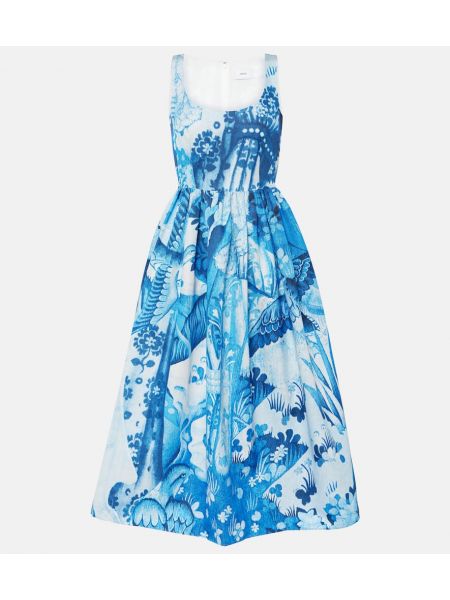 Bavlnené midi šaty s potlačou Erdem modrá