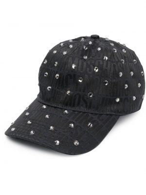 Жакардова шапка с козирки с кристали Moschino черно