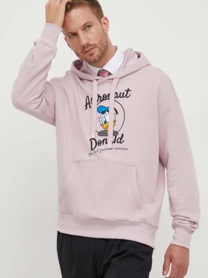 Pamučna hoodie s kapuljačom s printom United Colors Of Benetton ružičasta