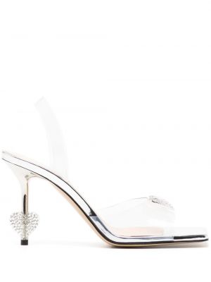 Sandale de cristal cu motiv cu inimi Mach & Mach argintiu
