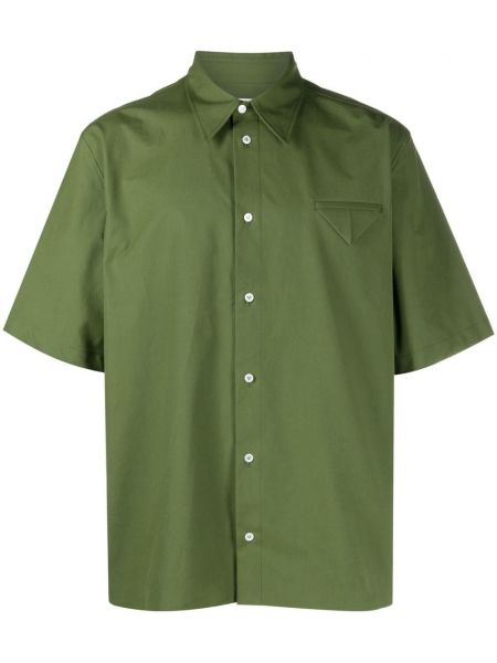 Bombažna srajca z vezalkami s čipko Bottega Veneta zelena