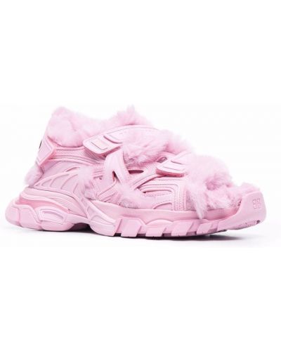Sandály s kožíškem Balenciaga růžové