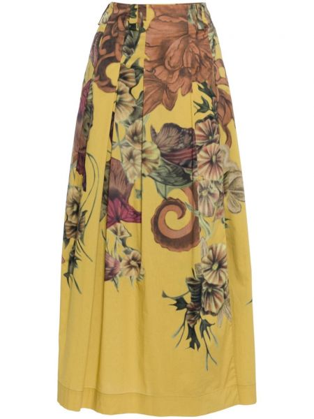 Jupe mi-longue à fleurs à imprimé plissé Alberta Ferretti jaune