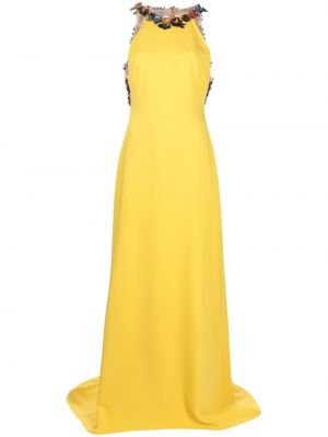 Копринена вечерна рокля с кристали Oscar De La Renta жълто