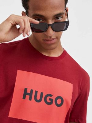 Тениска с дълъг ръкав с принт Hugo винено червено