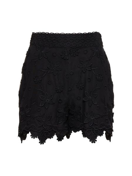 Shorts med broderi med hög midja i tyll Elie Saab svart