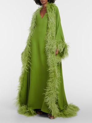 Jedwabny płaszcz w piórka Valentino zielony