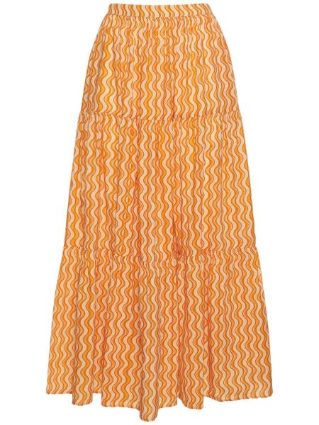 Długa spódnica bawełniana z nadrukiem Maria De La Orden pomarańczowa