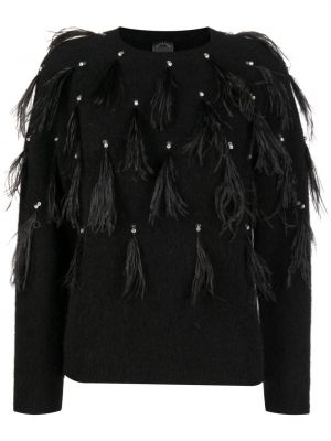 Пуловер с пера с кристали Huishan Zhang черно