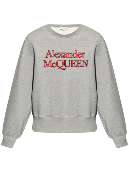Pamučna dugi sweatshirt s printom Alexander Mcqueen siva