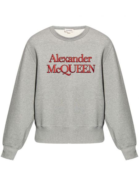 Raštuotas medvilninis ilgas megztinis Alexander Mcqueen pilka