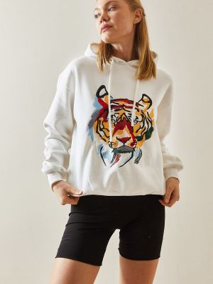 Kapučdžemperis ar apdruku ar dzīvnieku rakstu Xhan balts