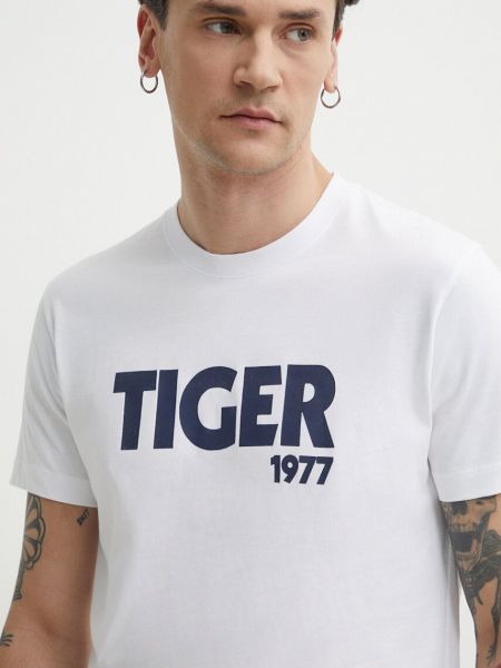 Koszulka z nadrukiem w tygrysie prążki Tiger Of Sweden biała