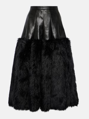 Δερμάτινη φούστα με γούνα από δερματίνη Junya Watanabe μαύρο