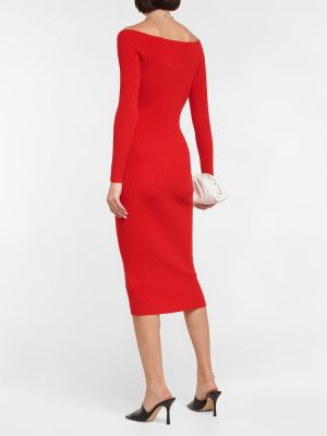 Кашмирена вълнена миди рокля Polo Ralph Lauren червено