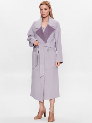 Μάλλινο παλτό Calvin Klein μωβ
