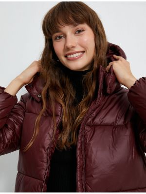 Péřový krátký kabát na zip s kapucí Koton červený