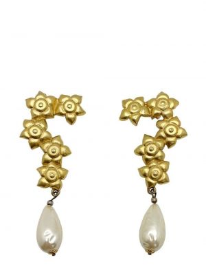 Gėlėtos auskarai su perlais Jennifer Gibson Jewellery auksinė
