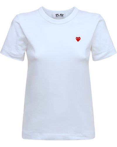 Camiseta con bordado de algodón con corazón Comme Des Garçons Play blanco