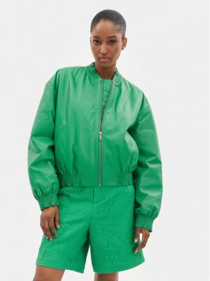 Kožená bunda relaxed fit Custommade zelená
