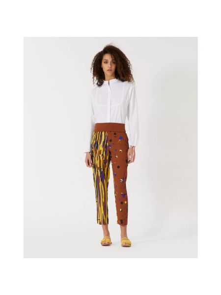 Pantalones con lazo con estampado con estampado abstracto Manila Grace marrón