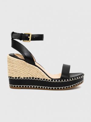 Kožne sandale s punim potplatom Lauren Ralph Lauren crna