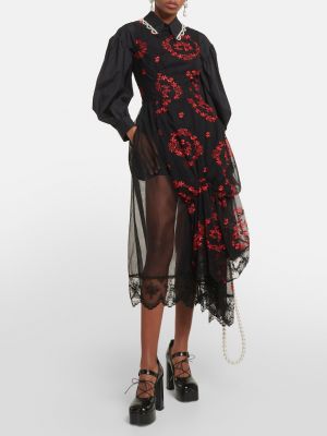 Платье миди с вышивкой из тюля Simone Rocha черное