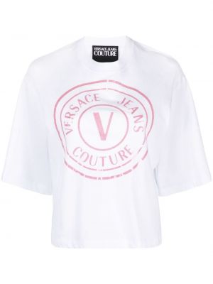 Bombažna majica s potiskom Versace Jeans Couture bela