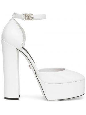 Кожени полуотворени обувки на платформе Dolce & Gabbana бяло