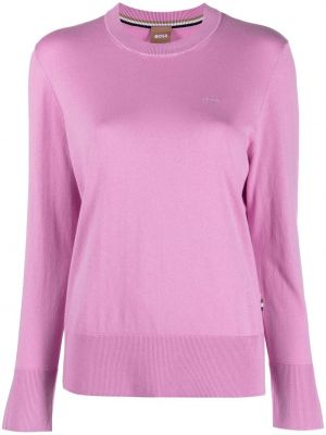 Βαμβακερός πουλόβερ με κέντημα Boss ροζ