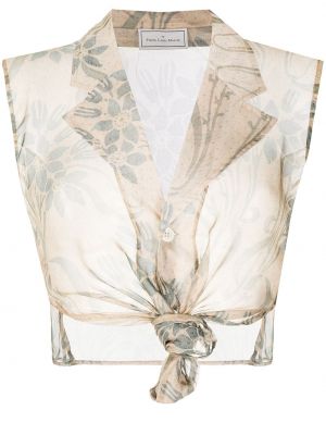 Floral ermeløs silke krage bluse Pierre-louis Mascia brun