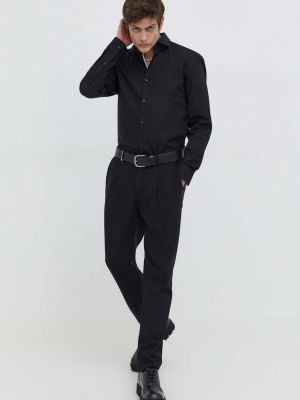 Bavlněná slim fit košile Hugo černá
