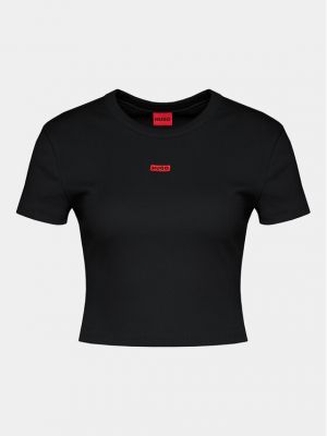 Slim fit tričko Hugo černé