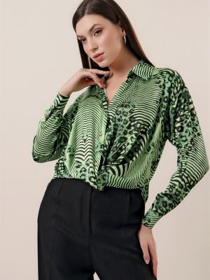 Сатенена блуза с принт с леопардов принт By Saygı зелено