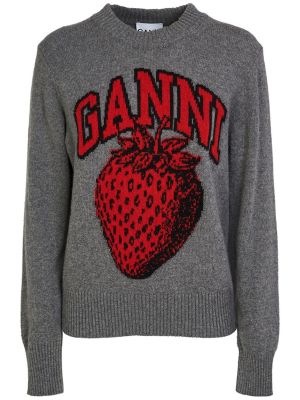 Вълнен пуловер Ganni сиво