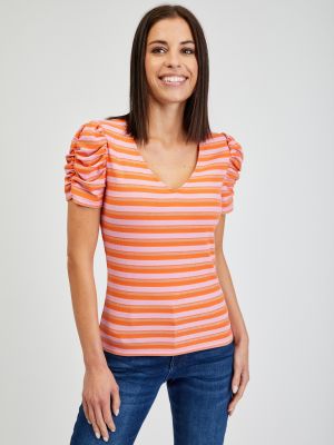 Pruhované tričko Orsay oranžové
