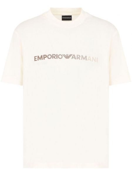 Pamut hímzett póló Emporio Armani bézs