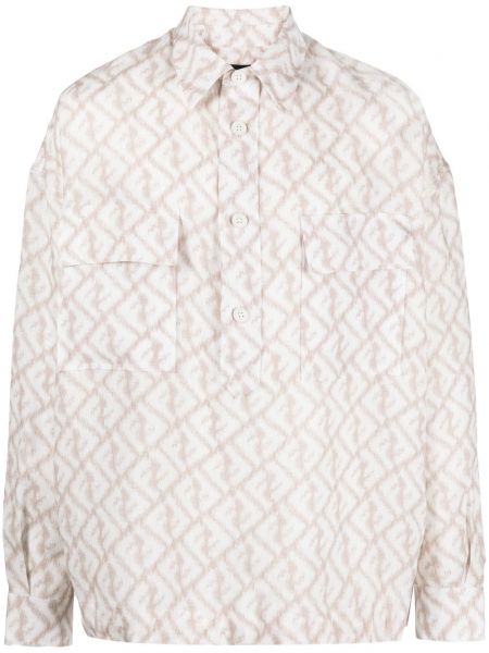 Λινό πουκάμισο με σχέδιο Fendi λευκό