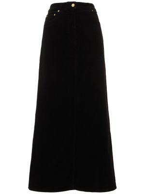 Bavlněné manšestrové dlouhá sukně Ganni černé
